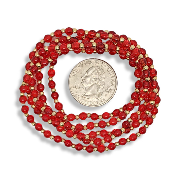 Handmade 4mm Cherry Red Glass Bead 3mm Round Gold Tone Continuous Bead Necklace - Picture 3 of 4